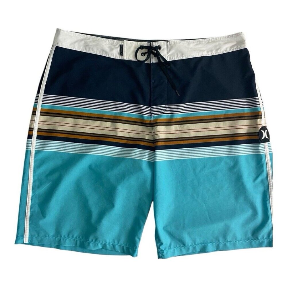 Hurley Men Swim Board Shorts Size 36 Aqua Blue 9" Inseam Pocket Ties Normcore